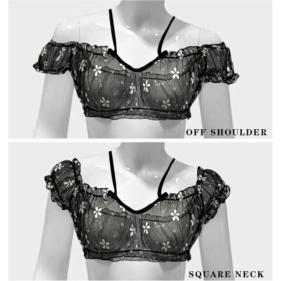 Women's Black Through Two Ways Wear Lingerie Sets Tulle Tie Top Thong Underwear - Picture 4 of 7